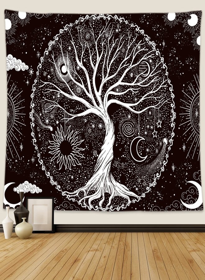 Wonrizon Tree of Life Tapestry,Black and White Galaxy Space Tapestries Aesthetic Psychedelic Wall Hanging decor for Living Room Bedroom (51.2" x 59.1") - Image 1